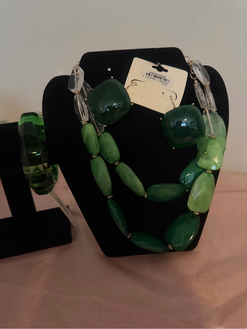 Green Multi-Stone Statement Necklace, Earrings and Bracelet Set